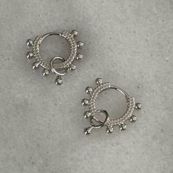 New Drop! Sterling Silver Beaded Hoop Dangle Earrings - Picture 1 of 4